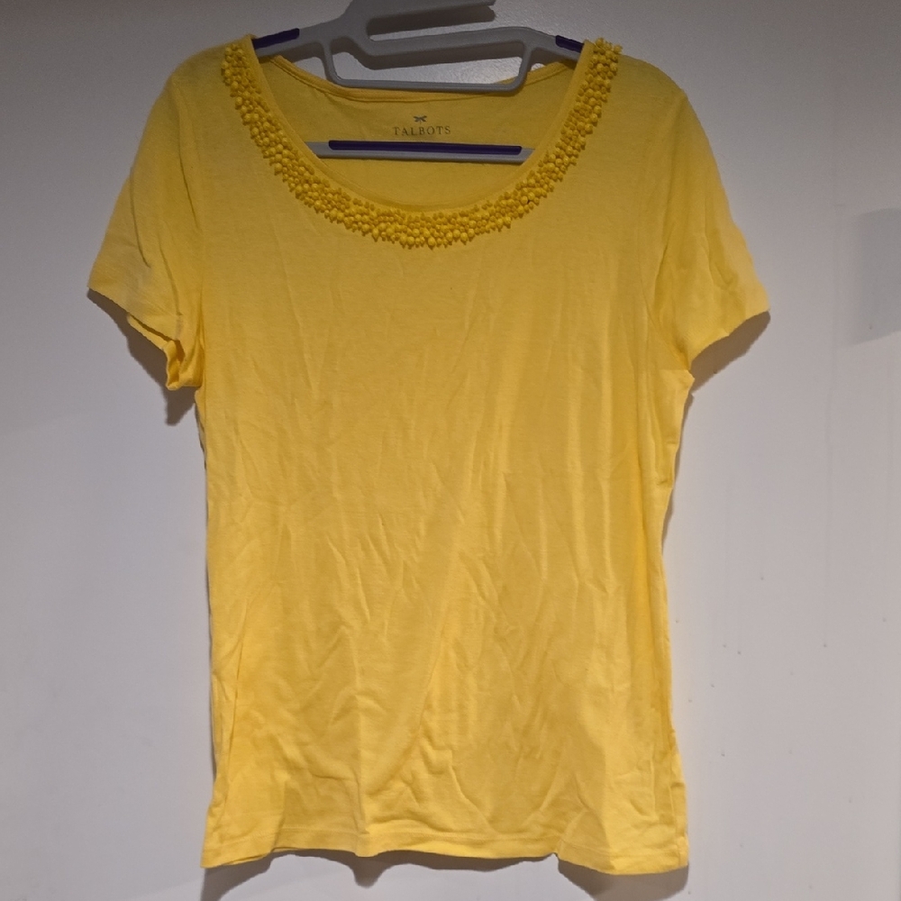 Talbots Yellow Beaded Collar Women's Top